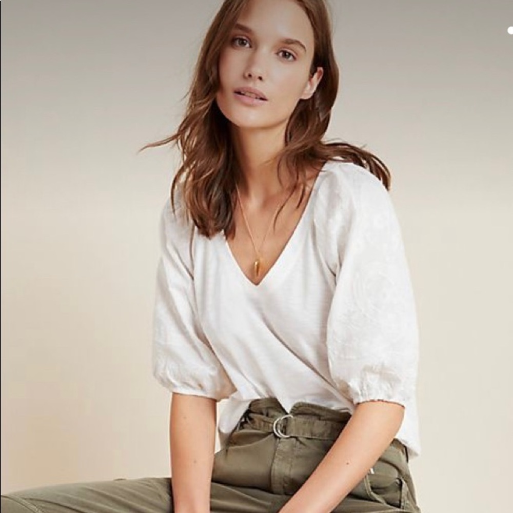 Anthropologie Maeve Bridey Embroidered White Top M